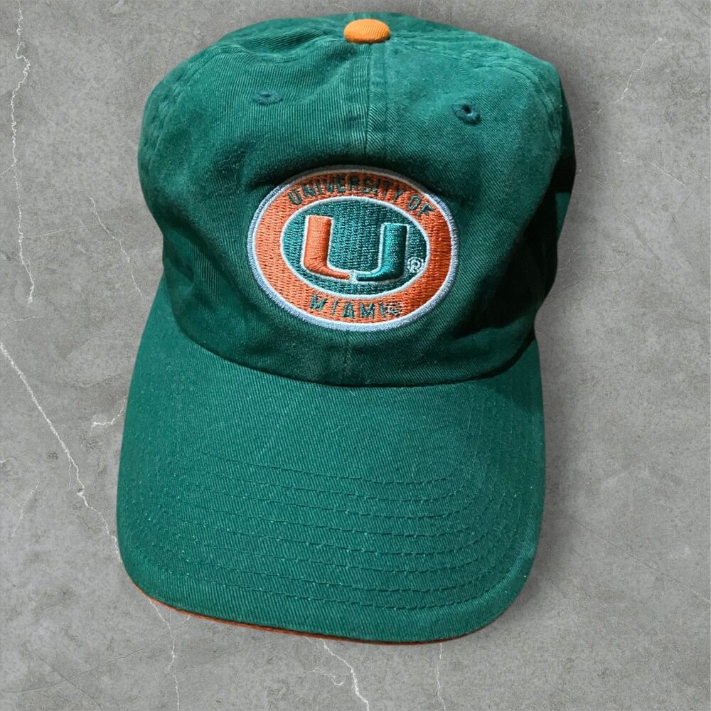 Team Pride Vtg NCAA Miami Hurricanes Green Orange Adjustable Cap Hat Mens OS